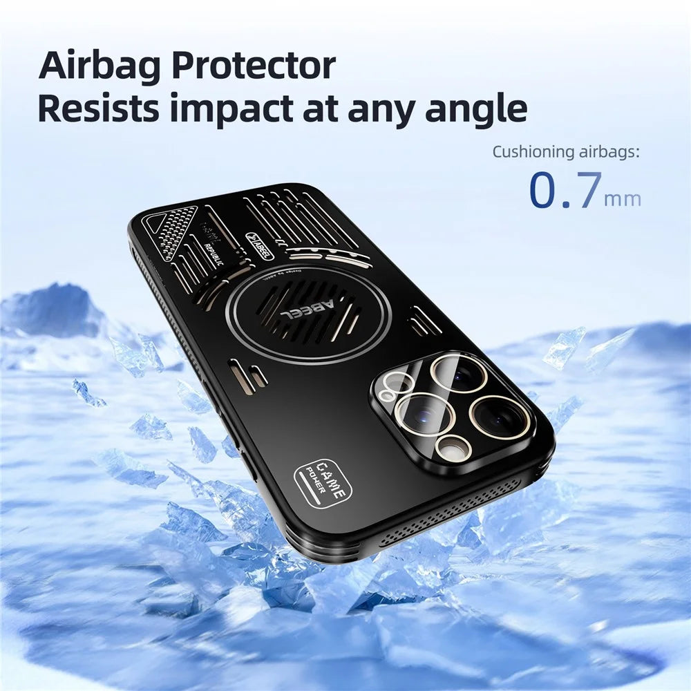 ABEEL For iPhone 16 Pro Max Magnetic Case Aluminium Alloy + PC + TPU Hollow Heat Dissipation Phone Cover - Black - 7