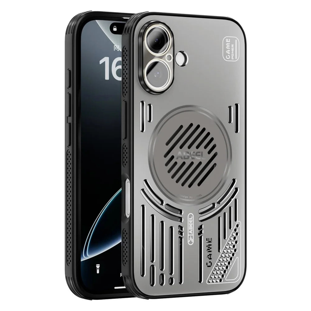 ABEEL For iPhone 16 Magnetic Case Aluminium Alloy + PC + TPU Hollow Heat Dissipation Phone Cover - Titanium Grey - 1