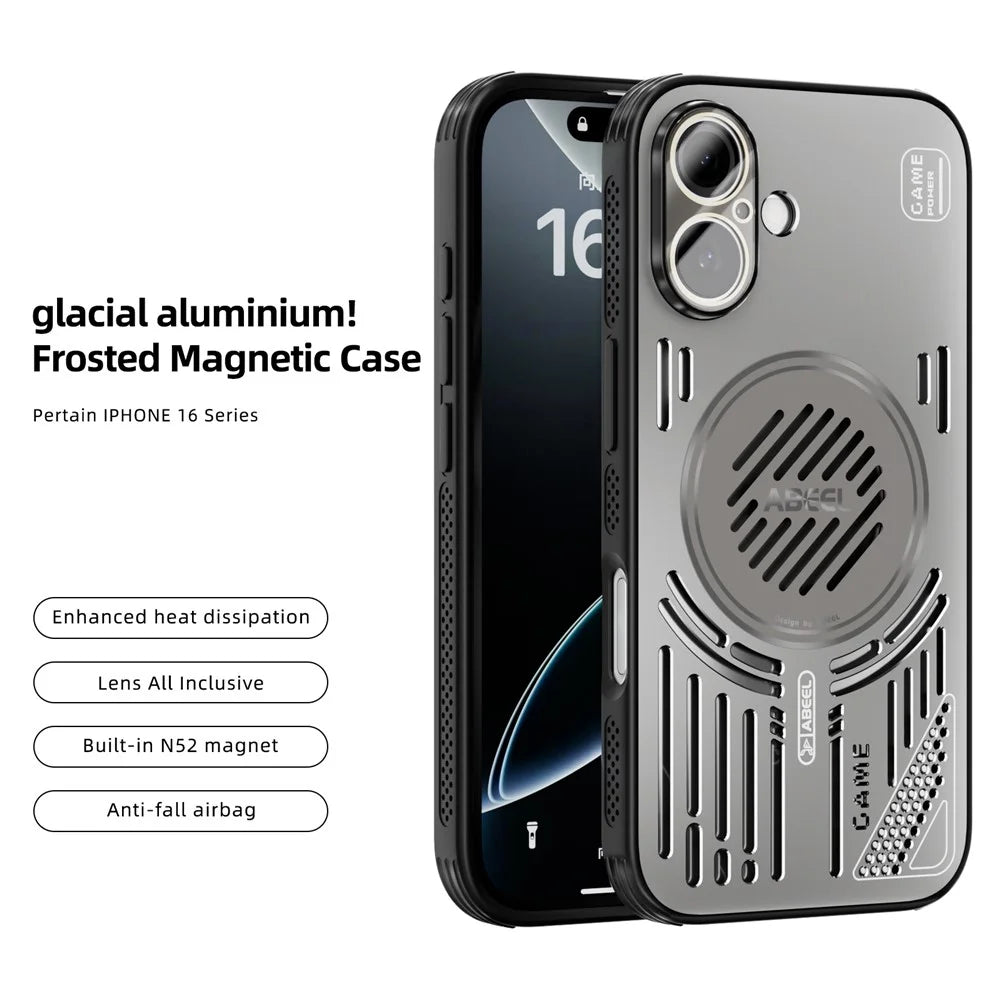 ABEEL For iPhone 16 Magnetic Case Aluminium Alloy + PC + TPU Hollow Heat Dissipation Phone Cover - Titanium Grey - 3
