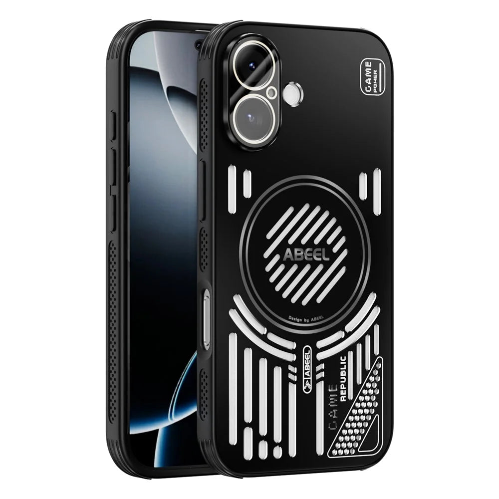 ABEEL For iPhone 17 Magnetic Case Aluminium Alloy + PC + TPU Hollow Heat Dissipation Phone Cover - Black - 1