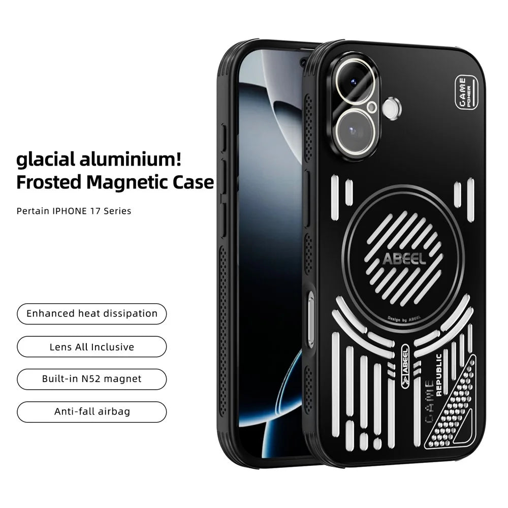 ABEEL For iPhone 17 Magnetic Case Aluminium Alloy + PC + TPU Hollow Heat Dissipation Phone Cover - Black - 3