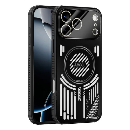 ABEEL For iPhone 17 Pro Max Magnetic Case Aluminium Alloy + PC + TPU Hollow Heat Dissipation Phone Cover - Black - 1