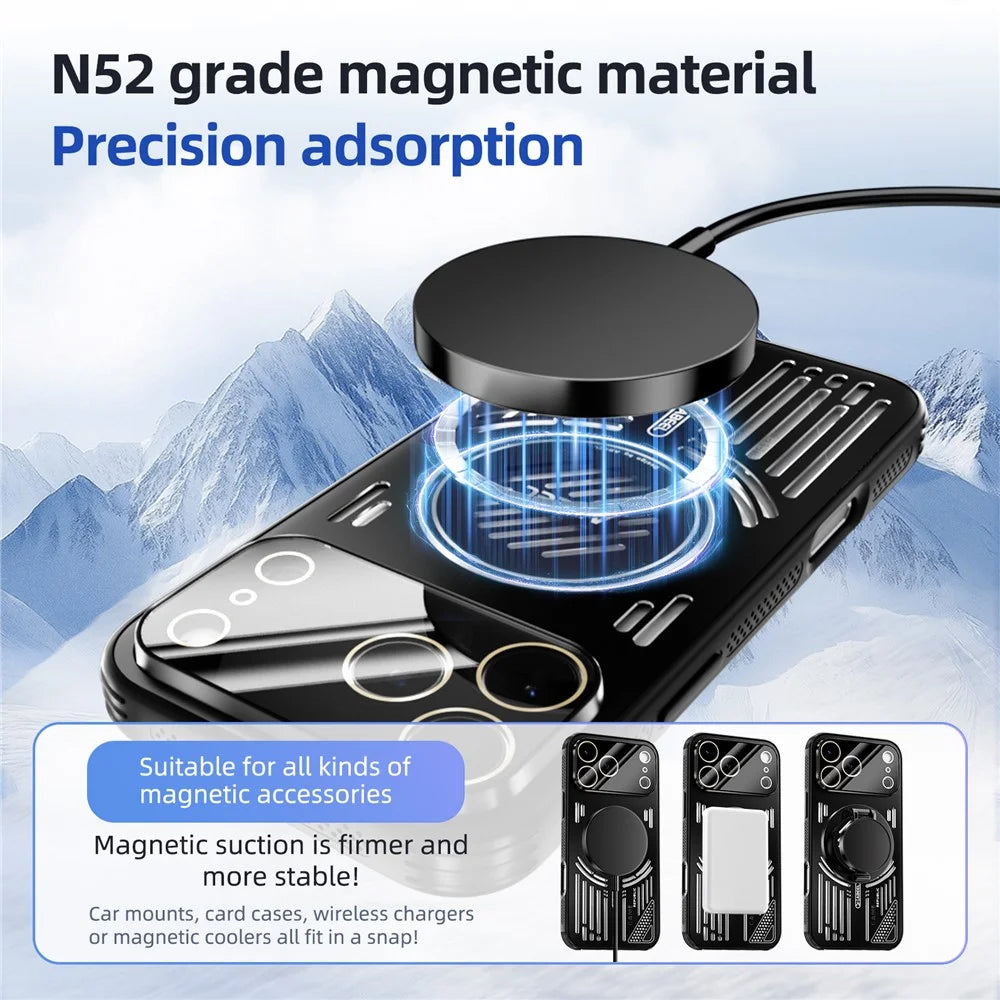 ABEEL For iPhone 17 Pro Max Magnetic Case Aluminium Alloy + PC + TPU Hollow Heat Dissipation Phone Cover - Black - 3