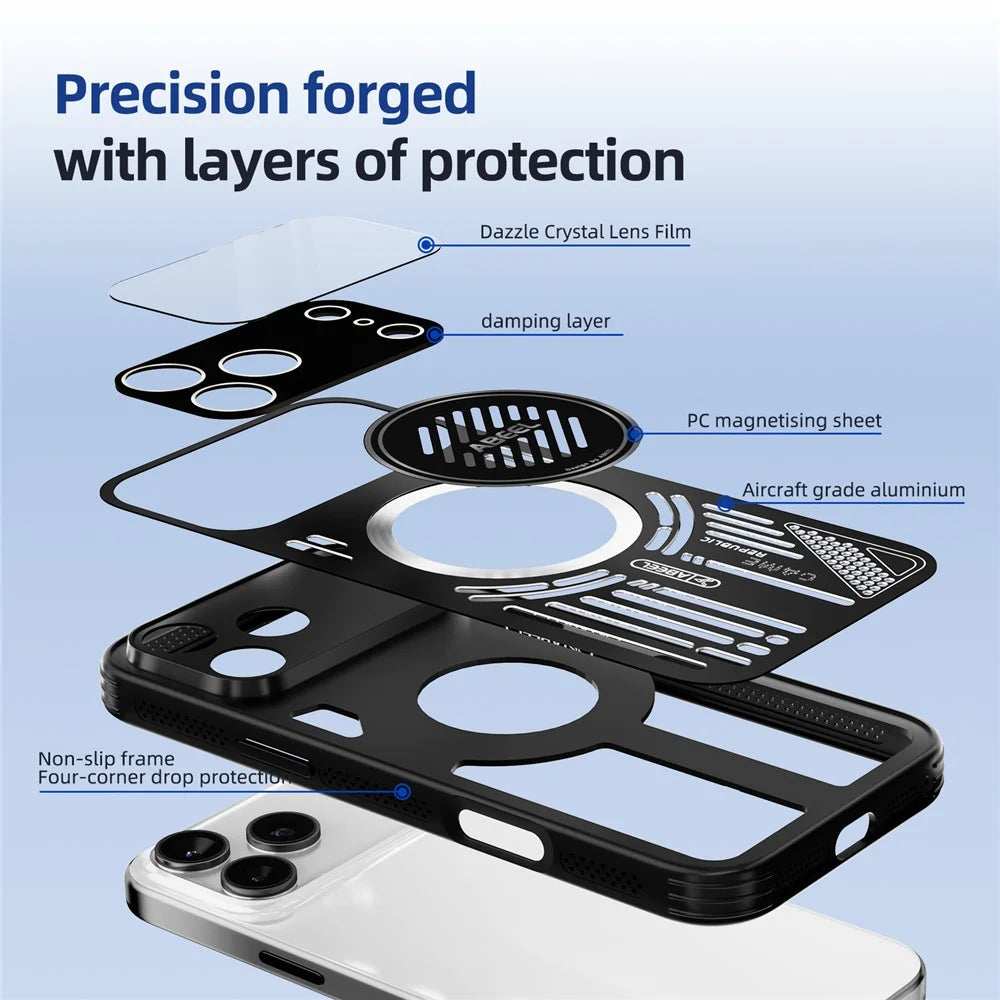 ABEEL For iPhone 17 Pro Max Magnetic Case Aluminium Alloy + PC + TPU Hollow Heat Dissipation Phone Cover - Black - 5