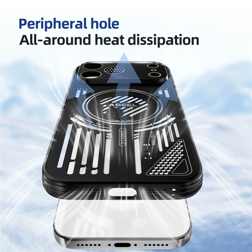 ABEEL For iPhone 17 Pro Max Magnetic Case Aluminium Alloy + PC + TPU Hollow Heat Dissipation Phone Cover - Black - 6