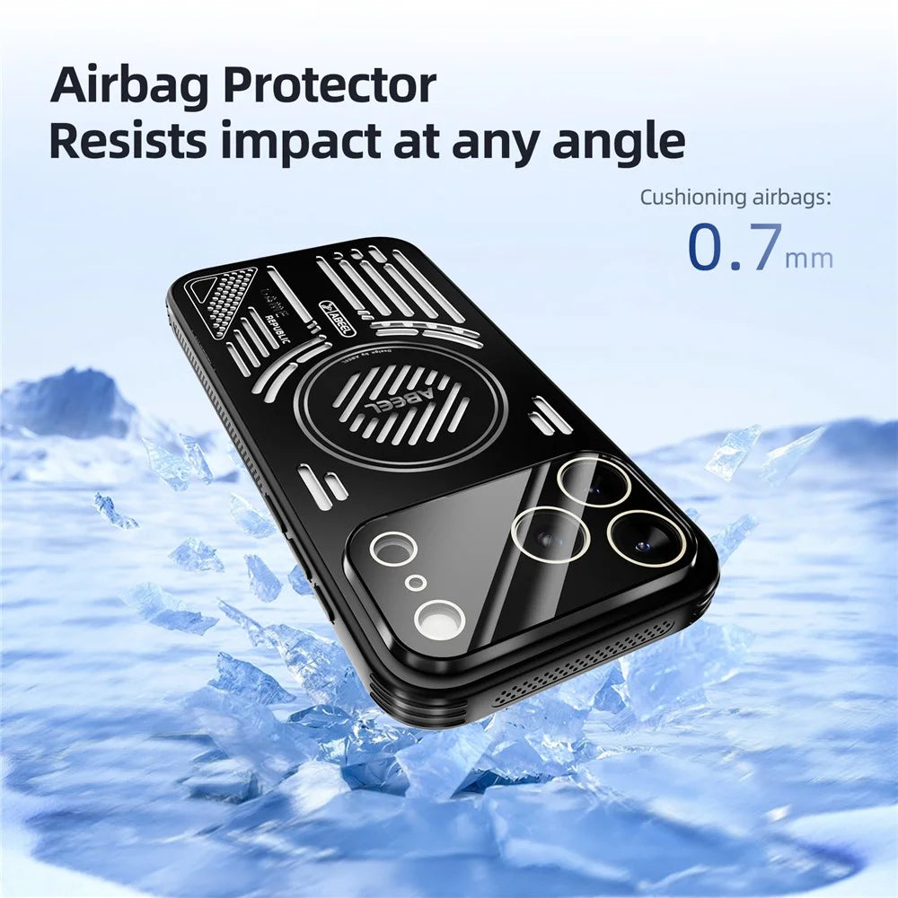 ABEEL For iPhone 17 Pro Max Magnetic Case Aluminium Alloy + PC + TPU Hollow Heat Dissipation Phone Cover - Black - 7