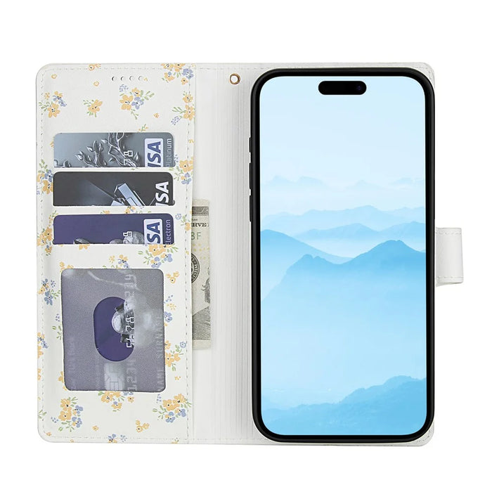 For iPhone 17 Wallet Case Rhombic Floral Design Leather Flip Phone Cover with Strap - A5 - 2