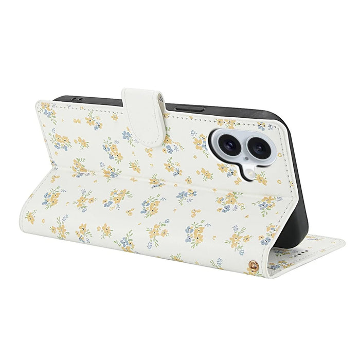 For iPhone 17 Wallet Case Rhombic Floral Design Leather Flip Phone Cover with Strap - A5 - 3