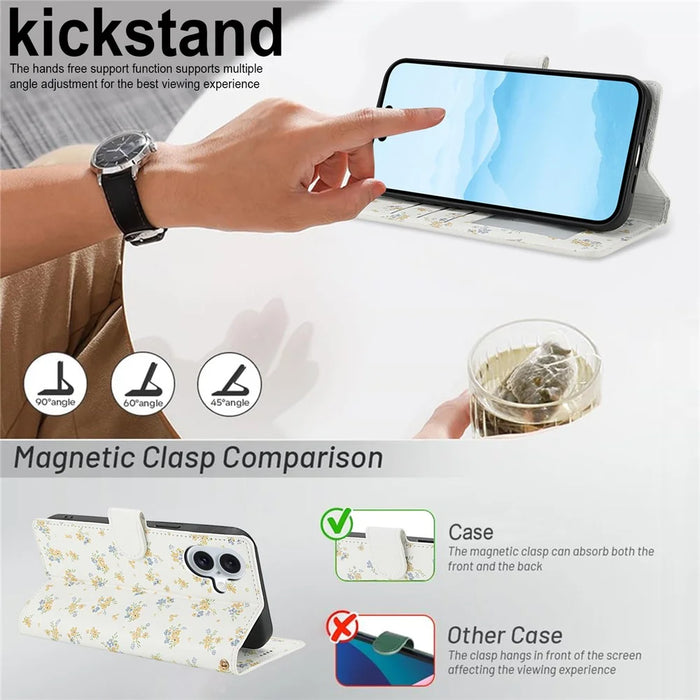 For iPhone 17 Wallet Case Rhombic Floral Design Leather Flip Phone Cover with Strap - A5 - 4