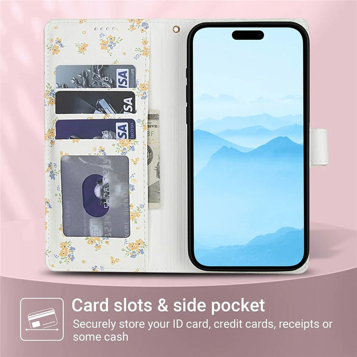 For iPhone 17 Wallet Case Rhombic Floral Design Leather Flip Phone Cover with Strap - A5 - 6