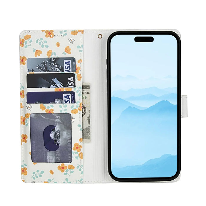 For iPhone 18 Pro / 17 Pro Wallet Case Rhombic Floral Design Leather Flip Phone Cover with Strap - A3 - 2