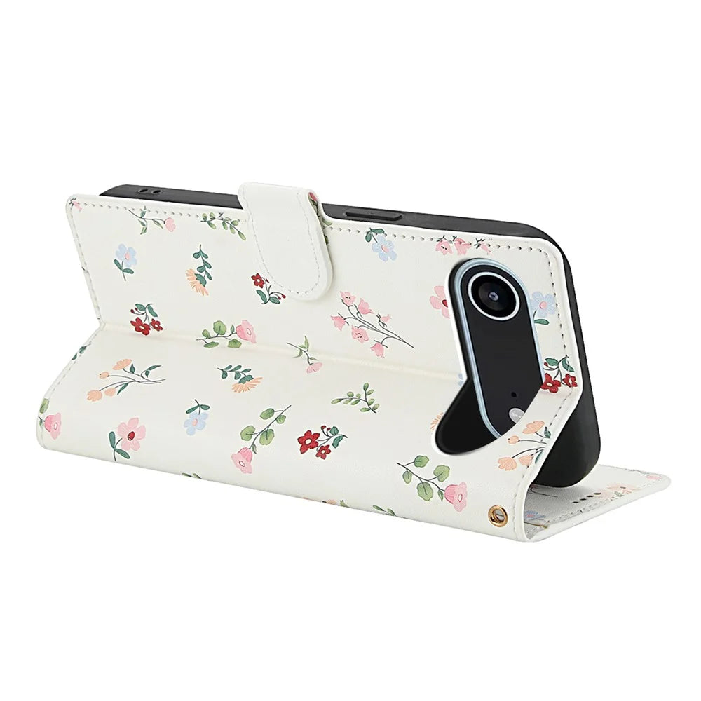 For iPhone Air Wallet Case Rhombic Floral Design Leather Flip Phone Cover with Strap - A1 - 3