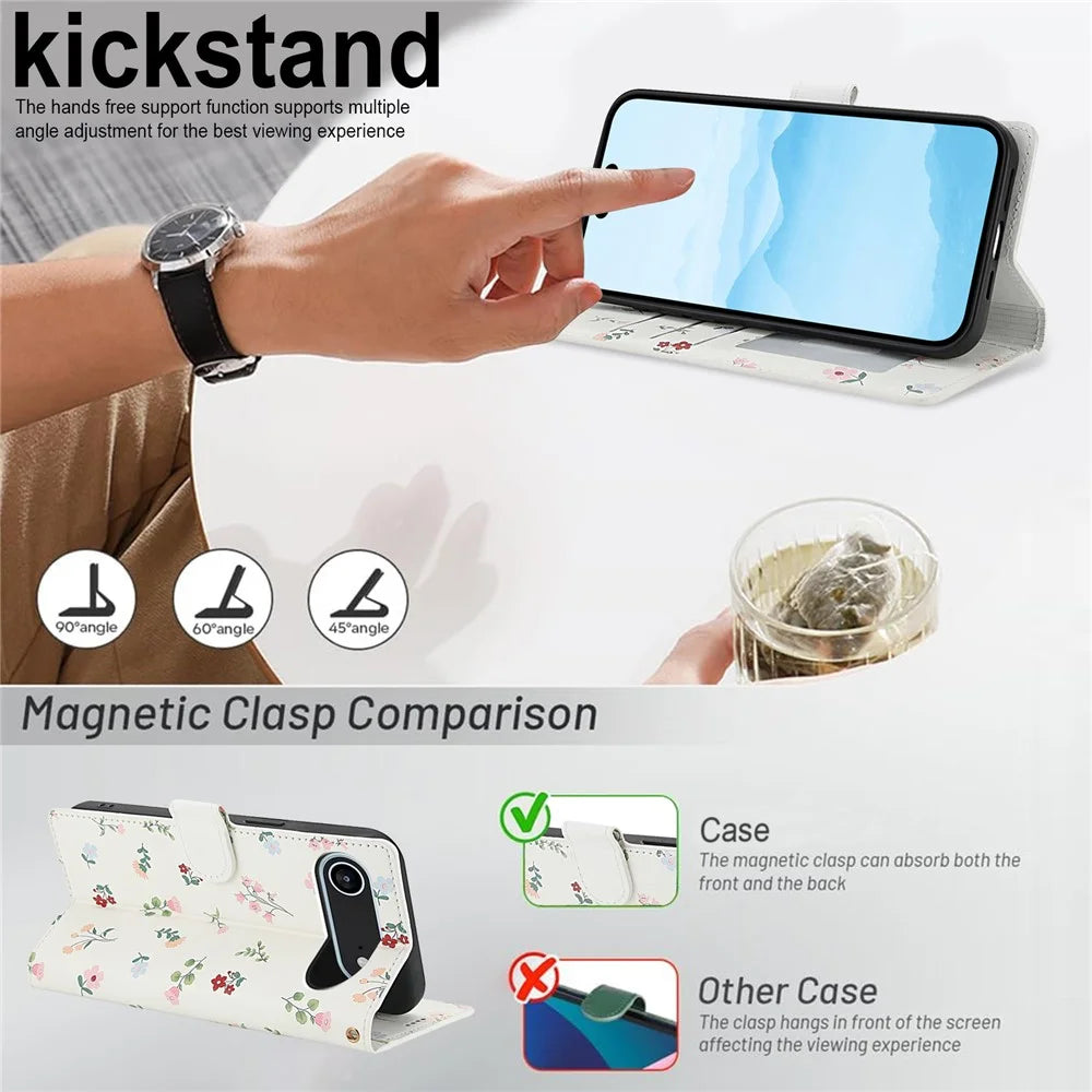 For iPhone Air Wallet Case Rhombic Floral Design Leather Flip Phone Cover with Strap - A1 - 4
