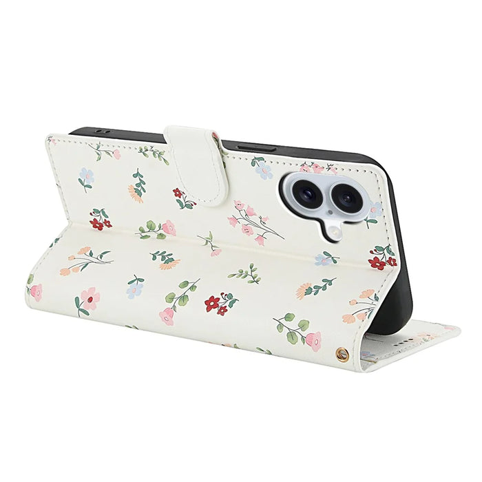 For iPhone 16 Wallet Case Rhombic Floral Design Leather Flip Phone Cover with Strap - A1 - 3