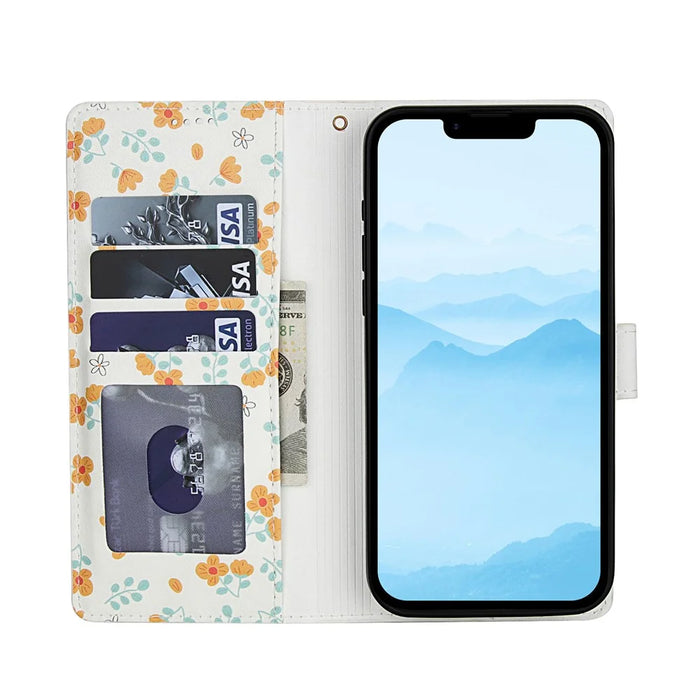 For iPhone 17e / 16e Wallet Case Rhombic Floral Design Leather Flip Phone Cover with Strap - A3 - 2