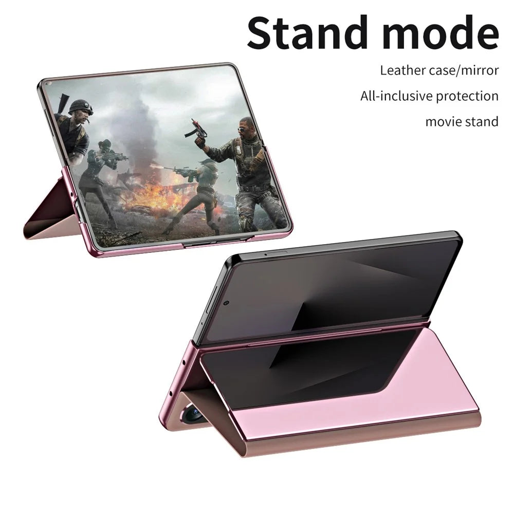 For Samsung Galaxy Z Fold7 5G Case Electroplating View Window Stand Leather Phone Cover - Pink - 3
