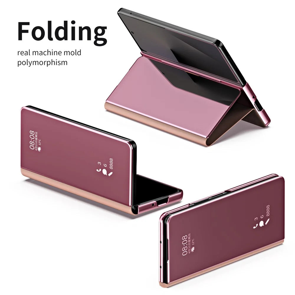 For Samsung Galaxy Z Fold7 5G Case Electroplating View Window Stand Leather Phone Cover - Pink - 4