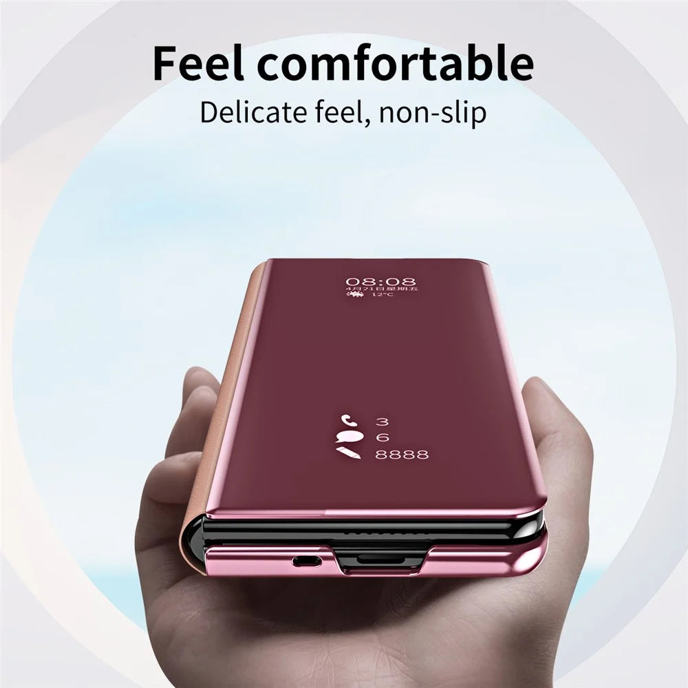 For Samsung Galaxy Z Fold7 5G Case Electroplating View Window Stand Leather Phone Cover - Pink - 5