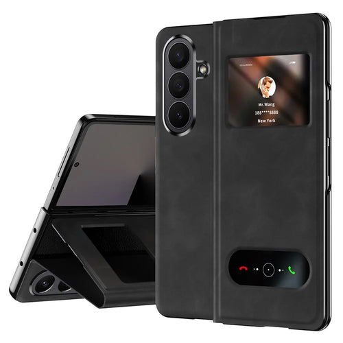 For Samsung Galaxy Z Fold7 5G Case View Window PU Leather Phone Cover - Black - 1