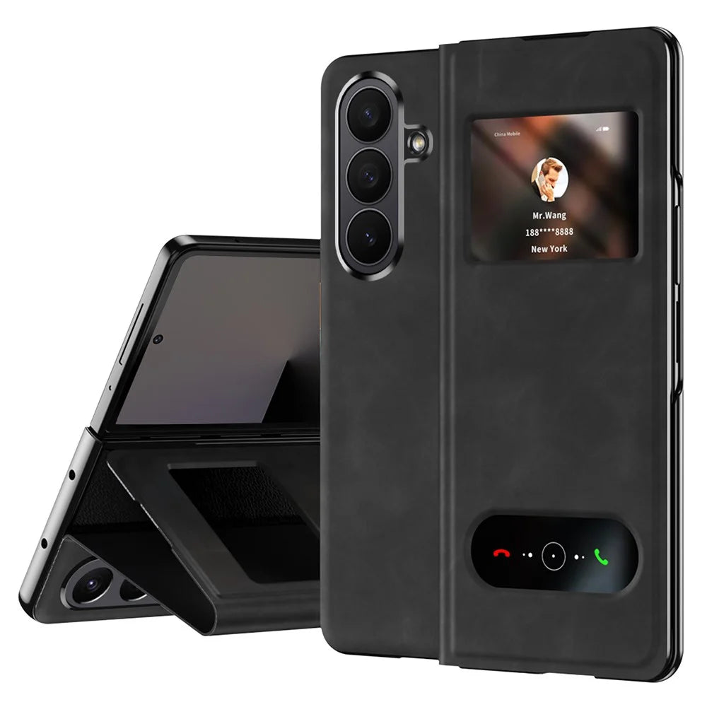 For Samsung Galaxy Z Fold7 5G Case View Window PU Leather Phone Cover - Black - 1