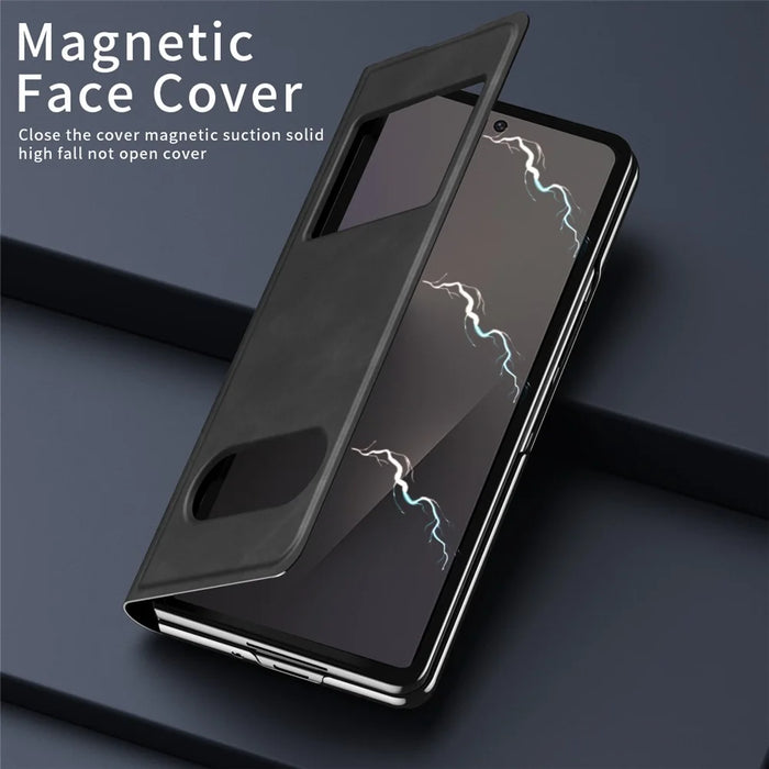 For Samsung Galaxy Z Fold7 5G Case View Window PU Leather Phone Cover - Black - 3