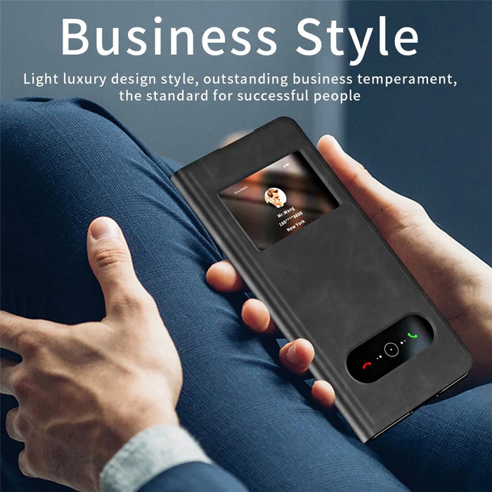 For Samsung Galaxy Z Fold7 5G Case View Window PU Leather Phone Cover - Black - 6