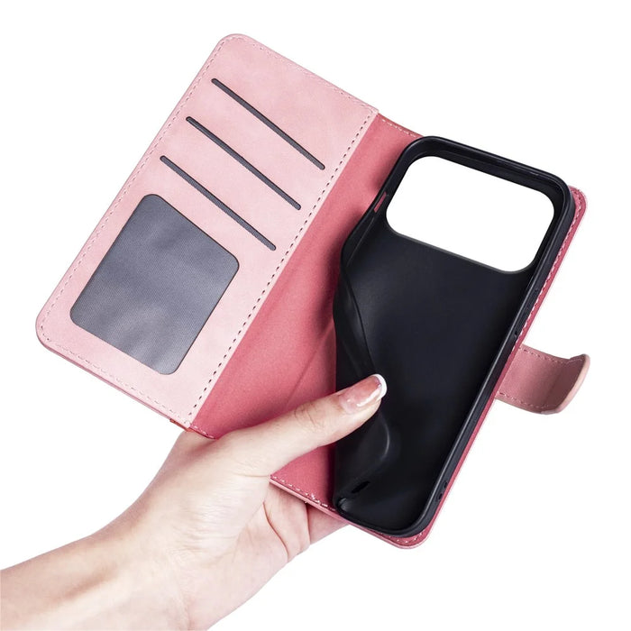 For iPhone 18 Pro Max / 17 Pro Max Wallet Case Leather Phone Cover Splicing Color - Pink - 5