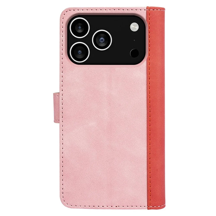 For iPhone 18 Pro Max / 17 Pro Max Wallet Case Leather Phone Cover Splicing Color - Pink - 7