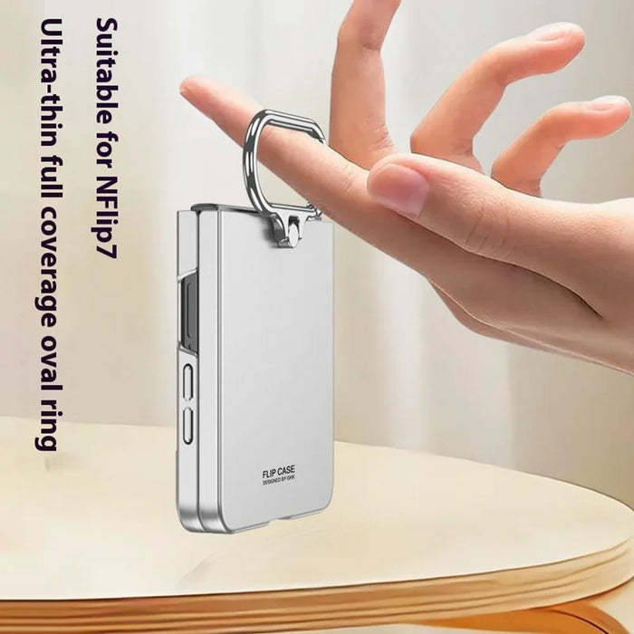 GKK For Samsung Galaxy Z Flip7 5G Case Oval Kickstand Hard PC Phone Back Cover with Small Film - Silver - 2