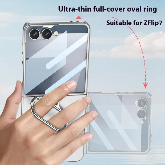GKK For Samsung Galaxy Z Flip7 5G Case Oval Kickstand Hard PC Phone Back Cover with Small Film - Silver - 3