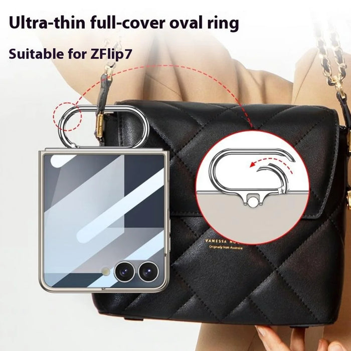 GKK For Samsung Galaxy Z Flip7 5G Case Oval Kickstand Hard PC Phone Back Cover with Small Film - Silver - 4