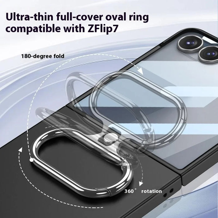 GKK For Samsung Galaxy Z Flip7 5G Case Oval Kickstand Hard PC Phone Back Cover with Small Film - Silver - 5