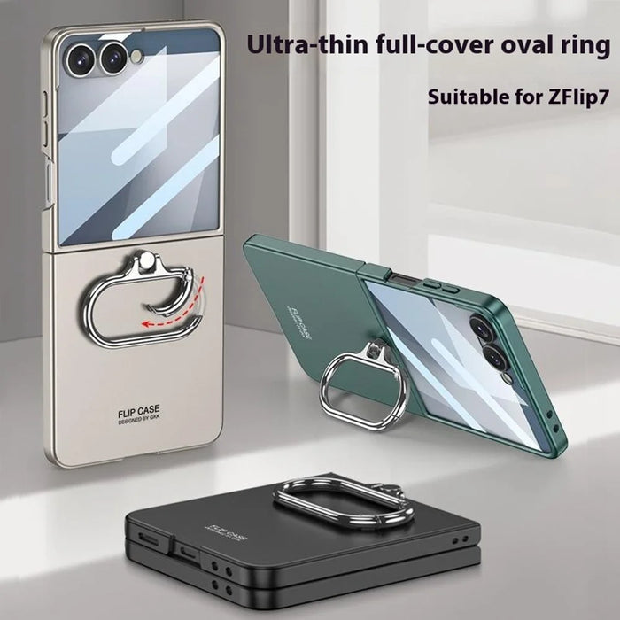 GKK For Samsung Galaxy Z Flip7 5G Case Oval Kickstand Hard PC Phone Back Cover with Small Film - Silver - 7