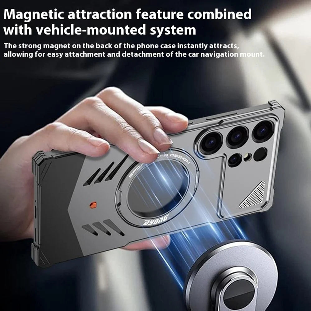 DYONG For Samsung Galaxy S25 Ultra Metal Case Frameless Hollow Heat Dissipation Phone Cover with Kickstand - Tarnish - 3