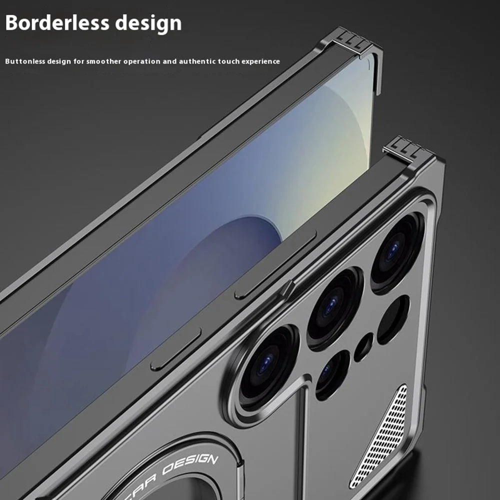 DYONG For Samsung Galaxy S25 Ultra Metal Case Frameless Hollow Heat Dissipation Phone Cover with Kickstand - Tarnish - 5