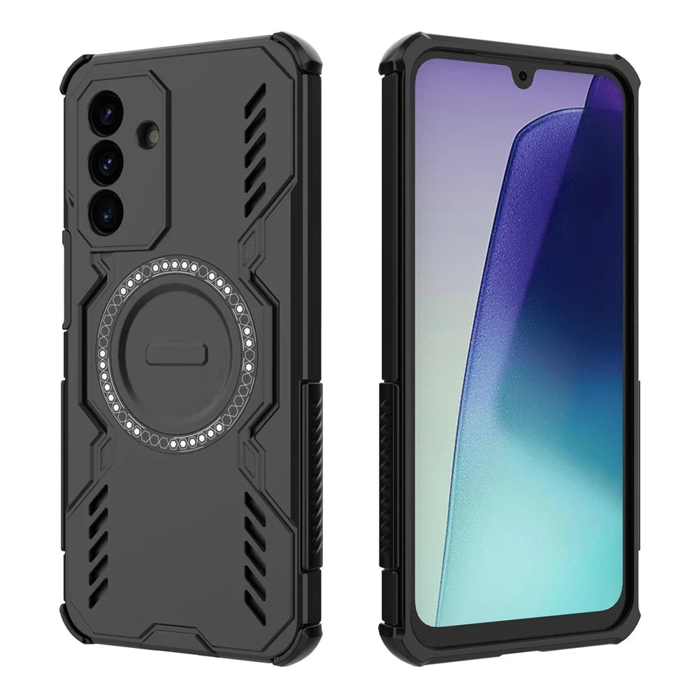 For Samsung Galaxy A18 5G / A18 4G / A17 5G / A17 4G Magnetic Case Butterfly Armor Hollow Heat Dissipation PC + TPU Phone Cover - Black - 3