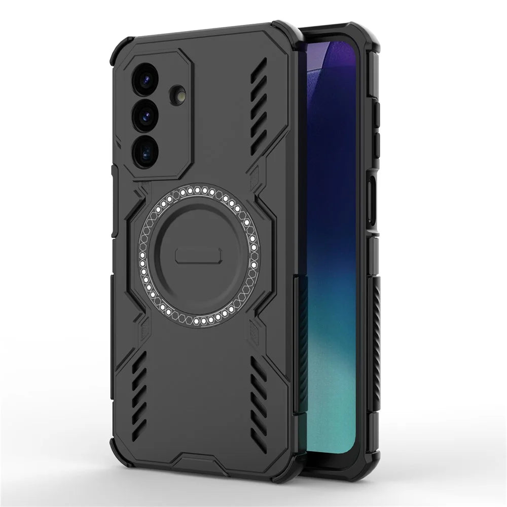 For Samsung Galaxy A18 5G / A18 4G / A17 5G / A17 4G Magnetic Case Butterfly Armor Hollow Heat Dissipation PC + TPU Phone Cover - Black - 4