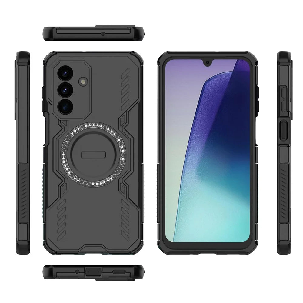 For Samsung Galaxy A18 5G / A18 4G / A17 5G / A17 4G Magnetic Case Butterfly Armor Hollow Heat Dissipation PC + TPU Phone Cover - Black - 5