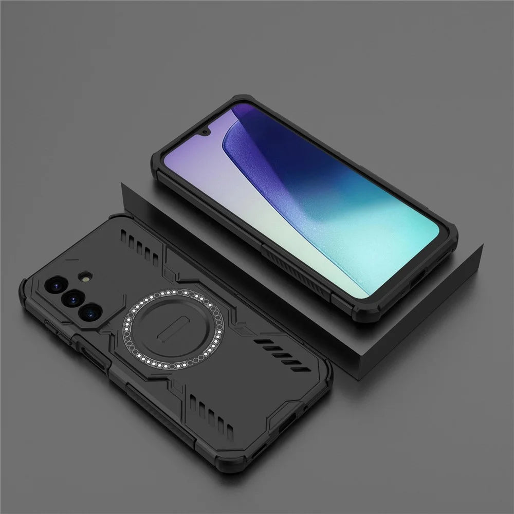 For Samsung Galaxy A18 5G / A18 4G / A17 5G / A17 4G Magnetic Case Butterfly Armor Hollow Heat Dissipation PC + TPU Phone Cover - Black - 6