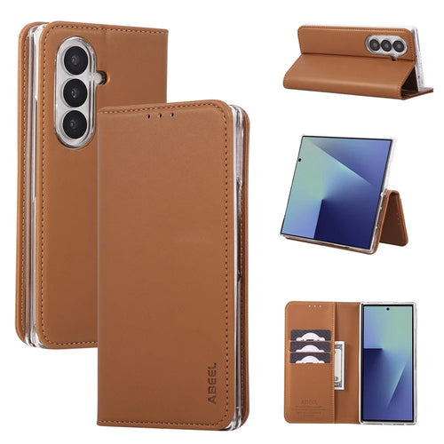 ABEEL For Samsung Galaxy Z Fold7 5G Phone Case RFID Blocking Leather Flip Cover - Brown - 1