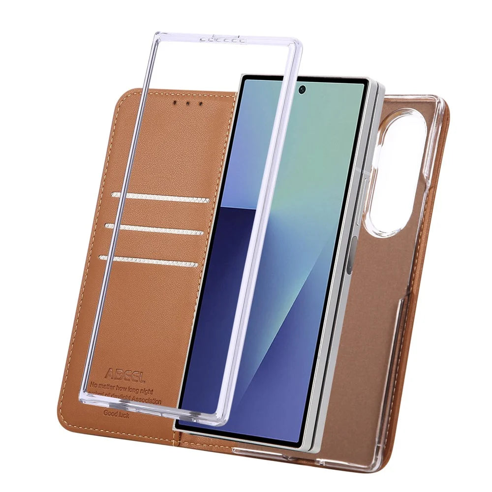 ABEEL For Samsung Galaxy Z Fold7 5G Phone Case RFID Blocking Leather Flip Cover - Brown - 6