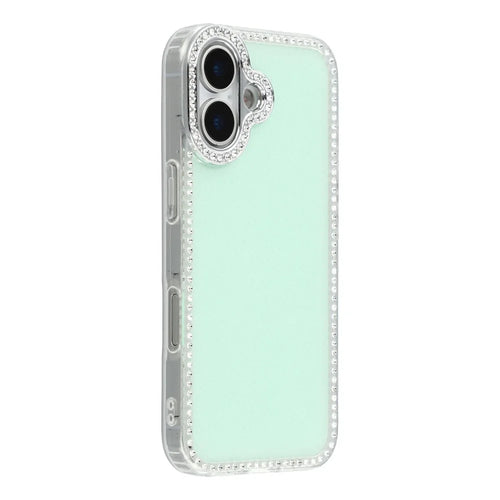 For iPhone 17 Case Rhinestone Edge Glitter Back TPU + PC IMD Phone Cover - Glitter Light Green - 1