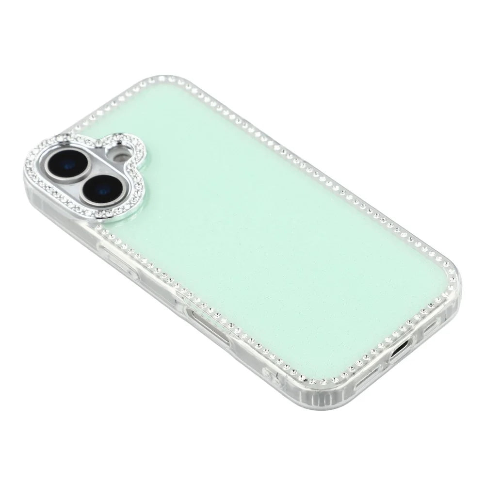 For iPhone 17 Case Rhinestone Edge Glitter Back TPU + PC IMD Phone Cover - Glitter Light Green - 4