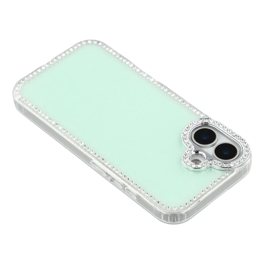 For iPhone 17 Case Rhinestone Edge Glitter Back TPU + PC IMD Phone Cover - Glitter Light Green - 5