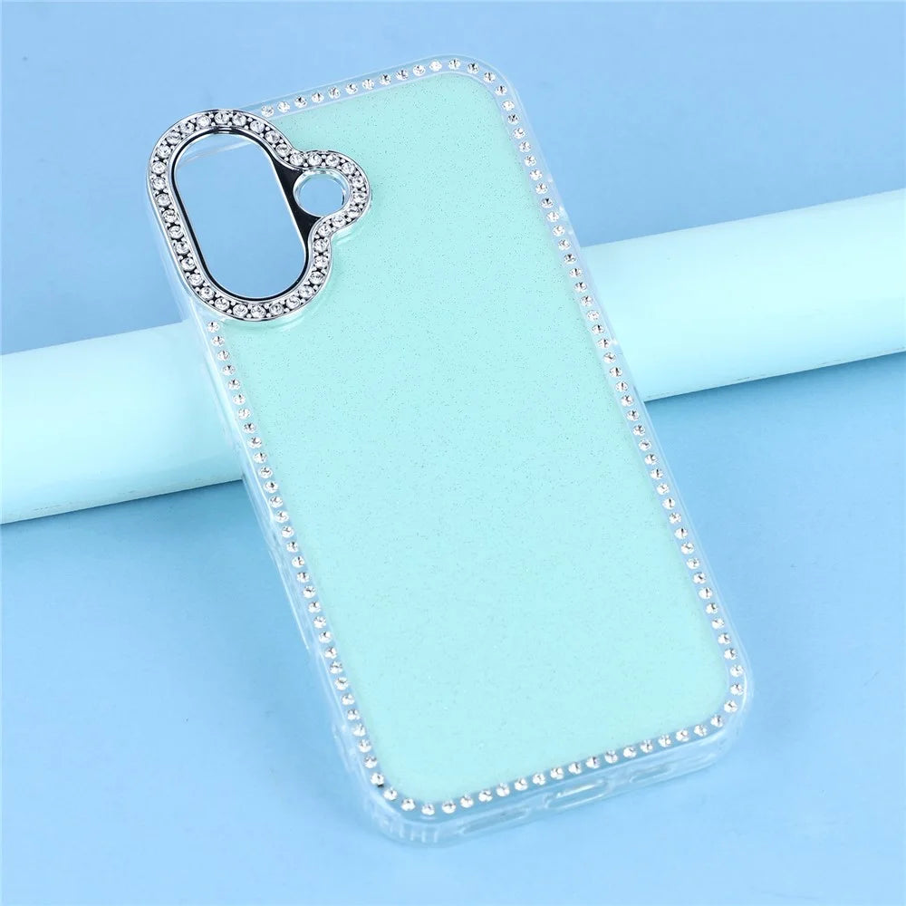 For iPhone 17 Case Rhinestone Edge Glitter Back TPU + PC IMD Phone Cover - Glitter Light Green - 6