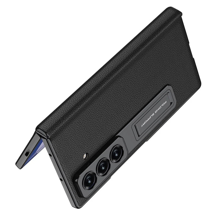 GKK For Samsung Galaxy Z Fold7 5G Case with Kickstand PU PC Tempered Glass Protective Phone Cover - Black - 3