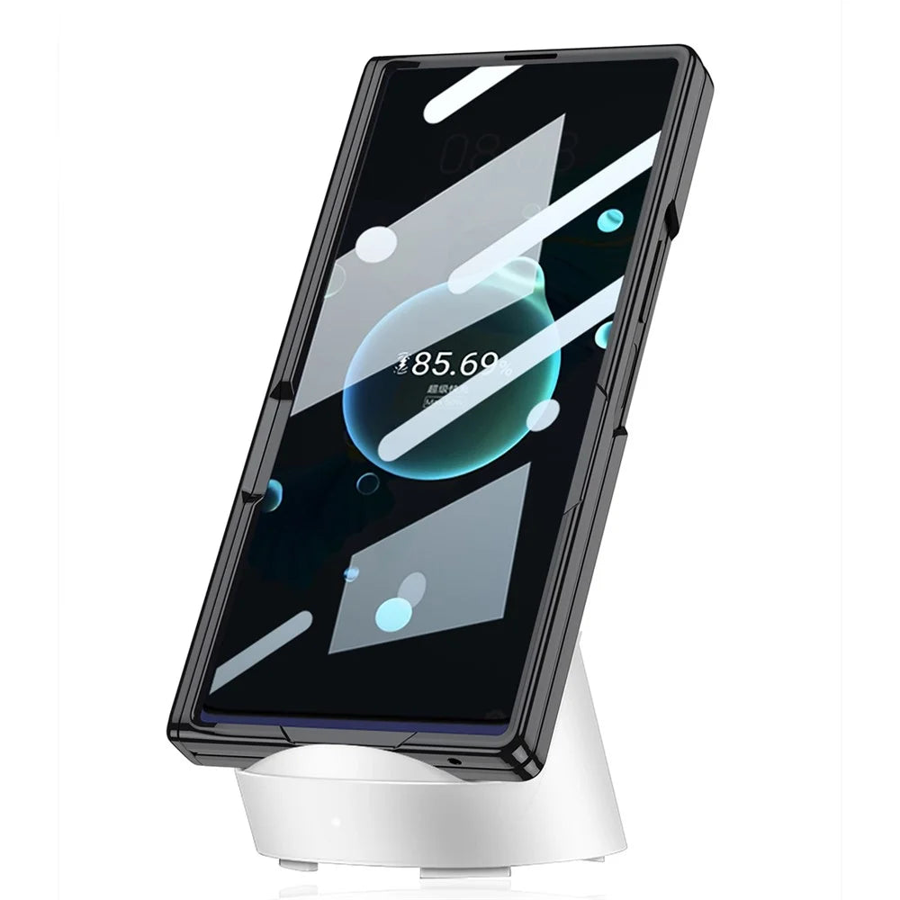 GKK For Samsung Galaxy Z Fold7 5G Case with Kickstand PU PC Tempered Glass Protective Phone Cover - Black - 5