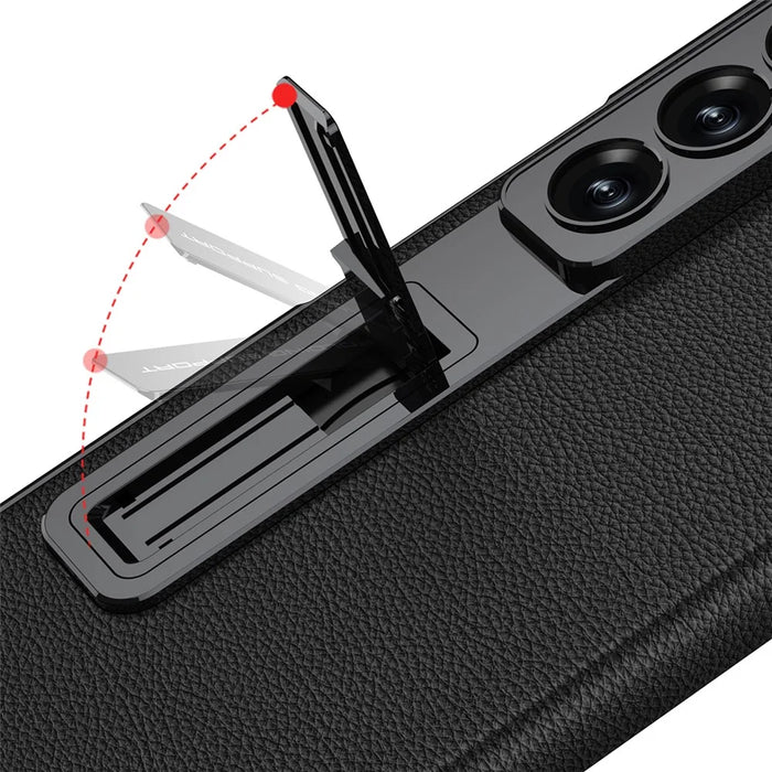 GKK For Samsung Galaxy Z Fold7 5G Case with Kickstand PU PC Tempered Glass Protective Phone Cover - Black - 6
