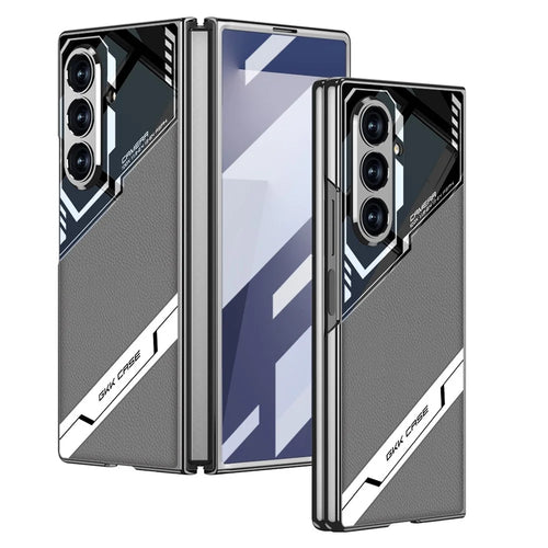 GKK For Samsung Galaxy Z Fold7 5G Magnetic Case Electroplating PC + Tempered Glass + PU Phone Cover - Grey - 1