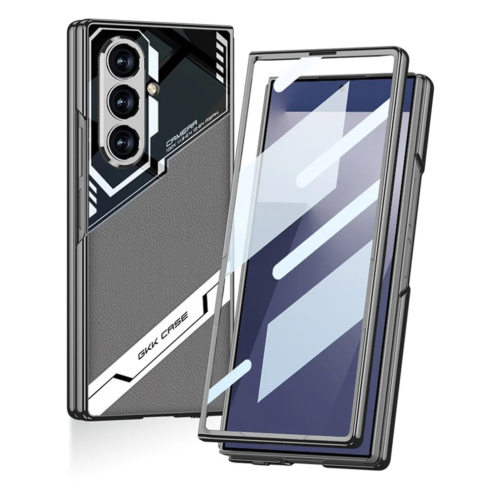 GKK For Samsung Galaxy Z Fold7 5G Magnetic Case Electroplating PC + Tempered Glass + PU Phone Cover - Grey - 2